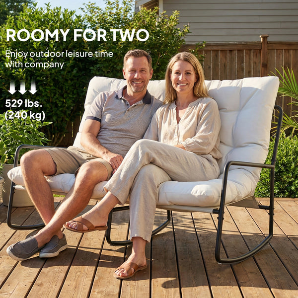 Outdoor Rocking Loveseat with Cushions and Mesh Seat, Light Grey