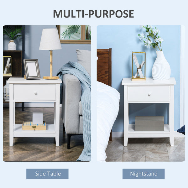 Modern bedside table with drawer and storage shelf, white