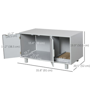 Litter box cabinet with scratching post, magnetic doors, grey