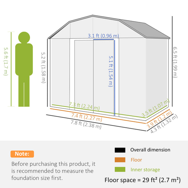 Galvanized garden shed with adjustable shelves, double sliding door and ventilation