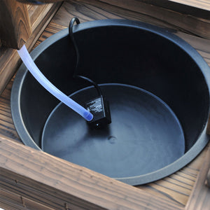 Wooden wishing fountain with electric pump and water bucket