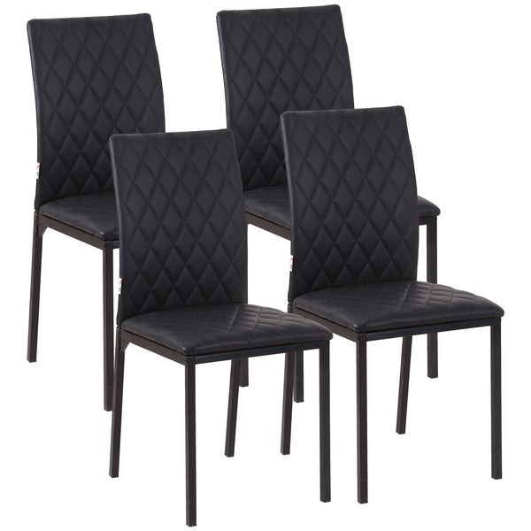Set of 4 upholstered kitchen chairs in faux leather with metal legs, black