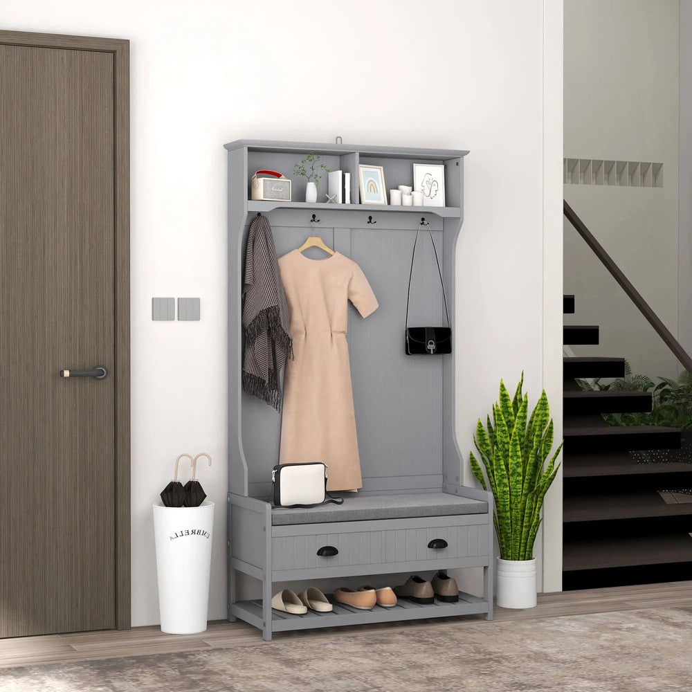 Hallway furniture with bench and shoe storage, gray