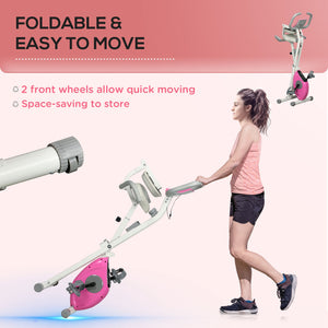 Folding Exercise Bike with 8-Level Silent Magnetic Resistance, Pink