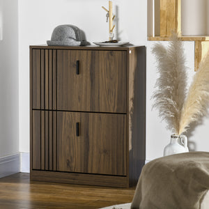 Shoe cabinet for 12 pairs, with 2 hinged drawers and adjustable shelves, walnut color