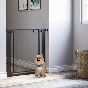 Metal barrier with self-closing and double-locking gate, black