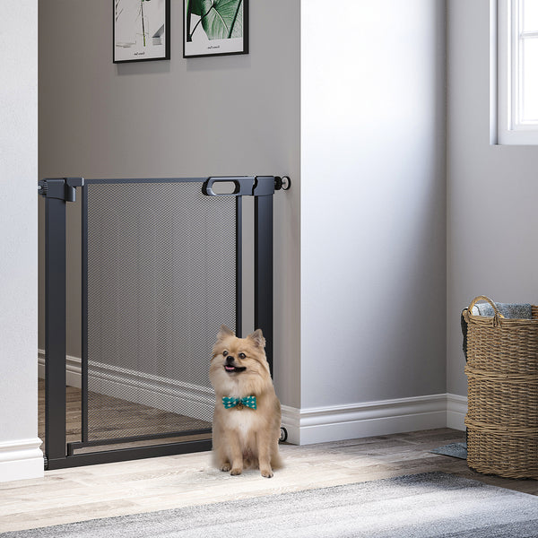 Metal barrier with self-closing and double-locking gate, black