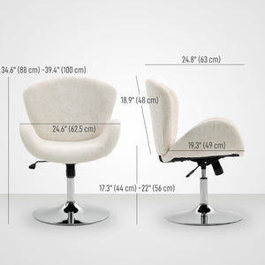Swivel office chair in velvet with a wide seat, cream white