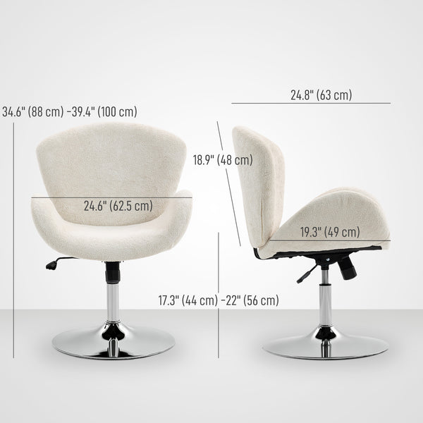 Swivel office chair in velvet with a wide seat, cream white