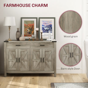 Farmhouse accent cabinet with 2 drawers and shelves, grey