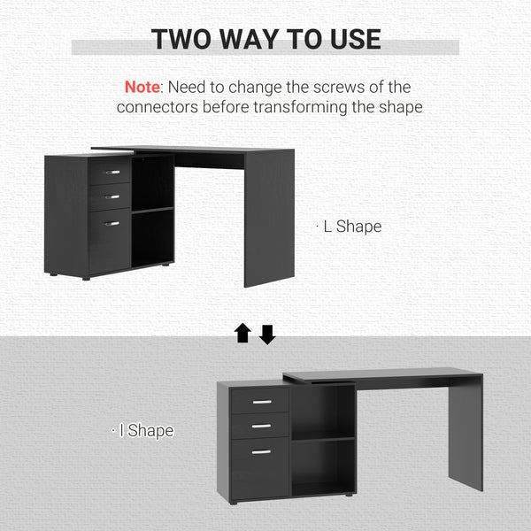 Right-Angle Desk with Storage Shelf, Black