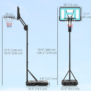 Basketball hoop with stand, weighted base and unbreakable backboard