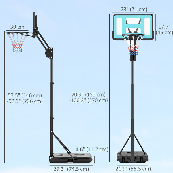 Basketball hoop with stand, weighted base and unbreakable backboard