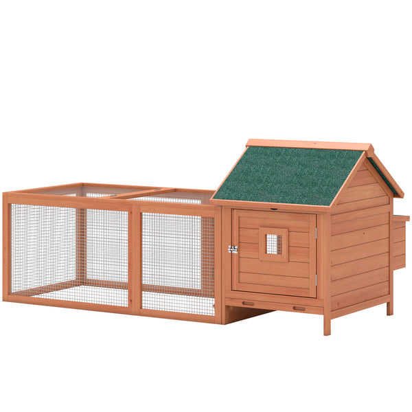 Wooden coop for 2 hens, cage with run, nesting box, removable tray and waterproof roof