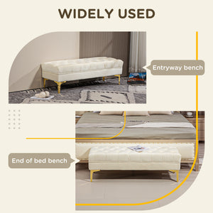 Upholstered bed bench with button tufting, beige