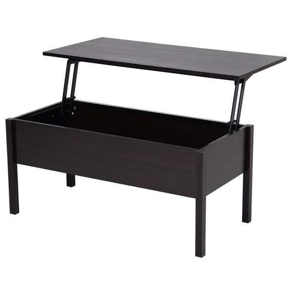 Modern coffee table with lift-top and hidden storage compartment, brown