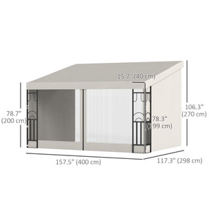 Wall-mounted pergola 10 x 13 with 2 curtains and 2 mosquito nets, UV resistant, beige