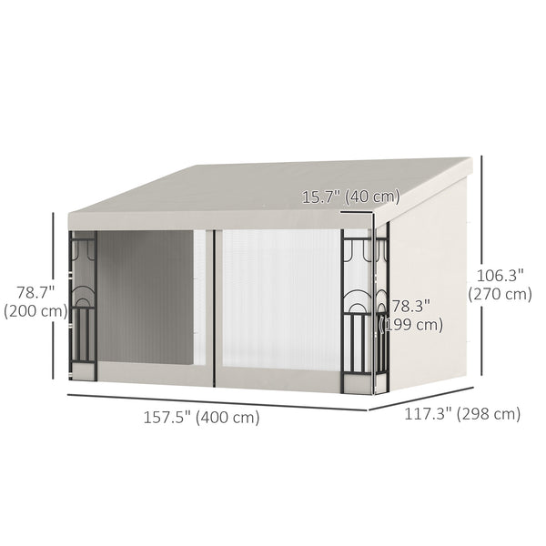 Wall-mounted pergola 10 x 13 with 2 curtains and 2 mosquito nets, UV resistant, beige