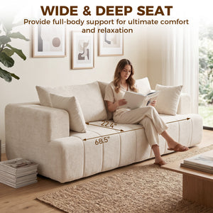 Cloud Chenille Boneless Sofa with Thickened Spring Cushion, Wide and Deep Seat, Wide Armrests, Beige