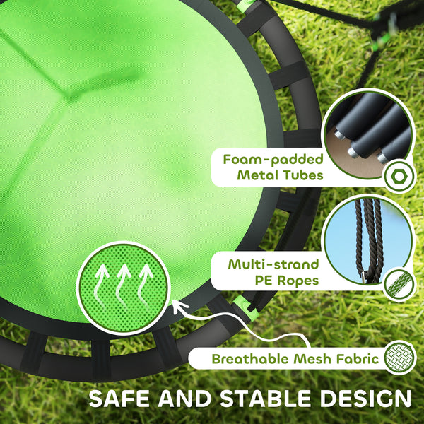Saucer swing with adjustable suspension ropes, green