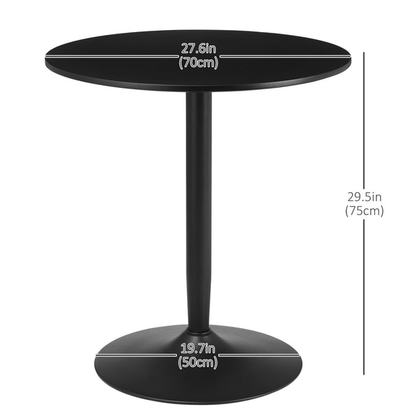 Modern kitchen table for 2 people, round table with steel base for living room or dining room, black