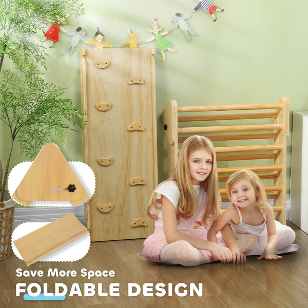 3-in-1 Climbing Set with Ramp for Toddlers in Natural Wood