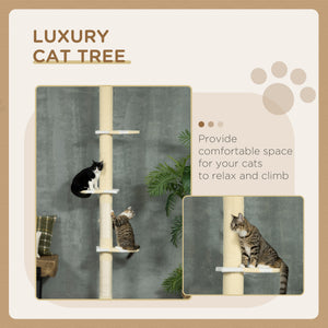 221-259cm Cat Tree with Scratching Posts, Perches and Play Ball, Yellow