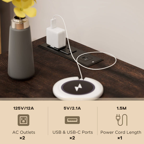 Set of 2 side tables, bedside tables with charging sockets, white