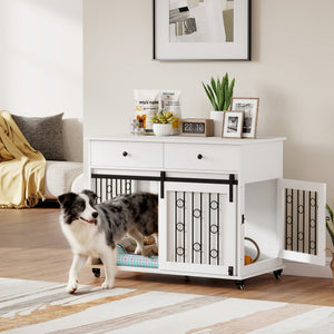 39-inch crate cabinet with 2 drawers, casters, and sliding door