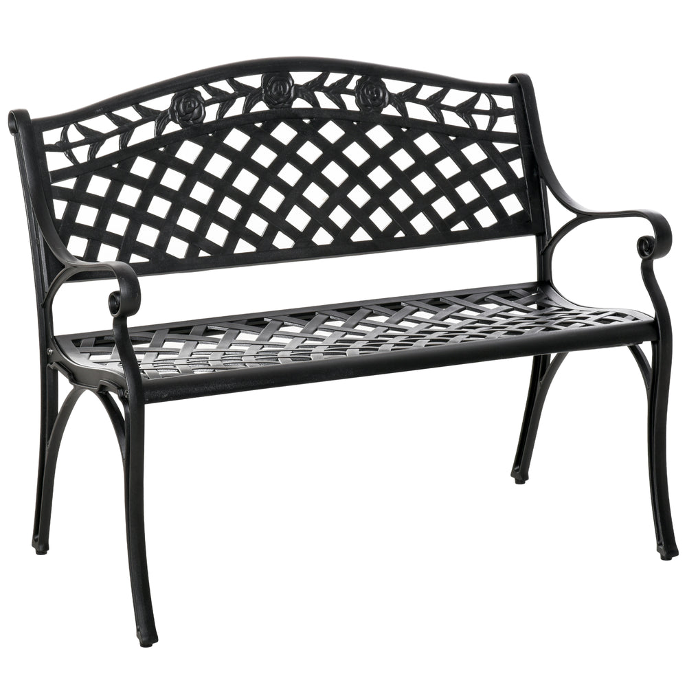 Outdoor garden bench with aluminum frame and armrests