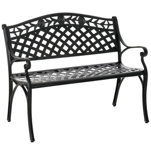 Outdoor garden bench with aluminum frame and armrests