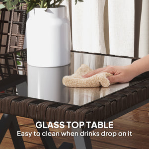 Wicker Rocking Bistro Set with Cushions and Glass Table, Grey