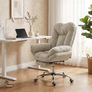 Wide office chair with footrest, light grey