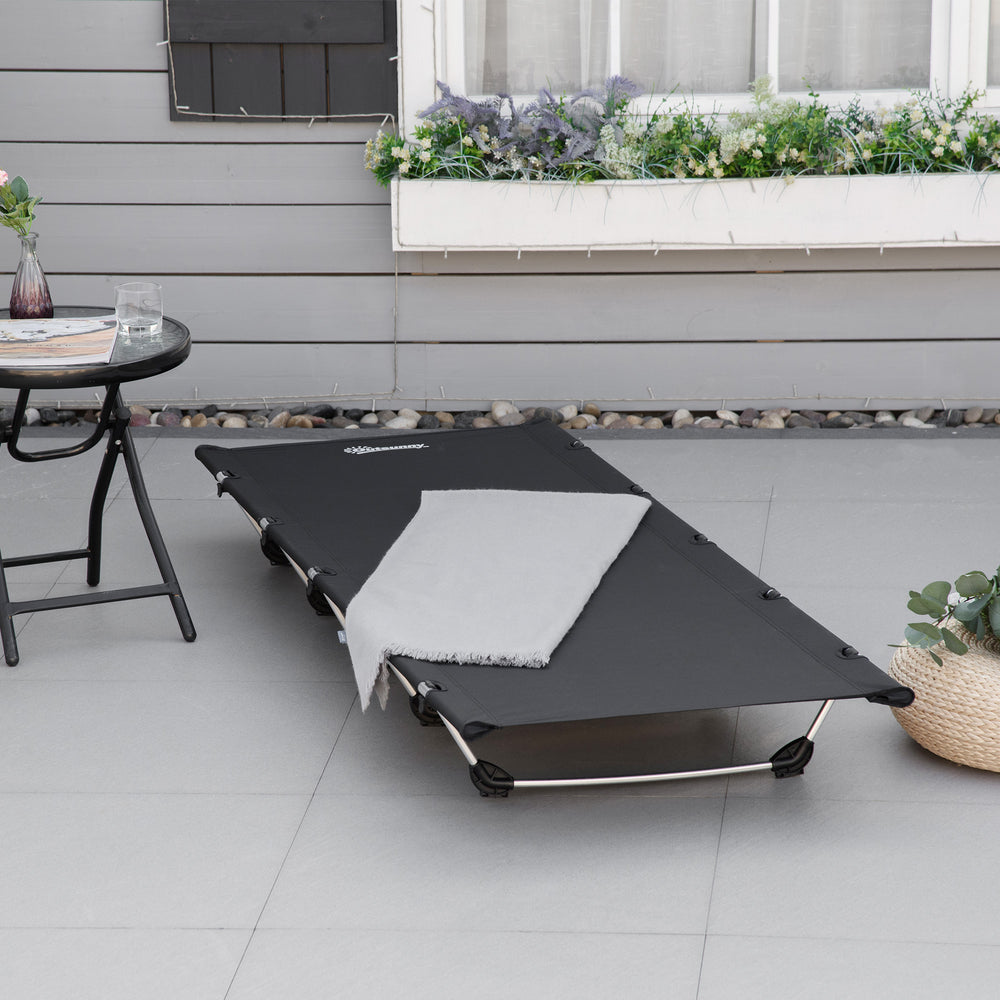 Lightweight aluminum camp bed with sturdy stand and carrying bag, black