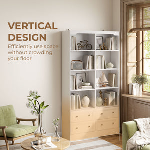 71" White Bookcase with 8 Cubbies and 4 Drawers