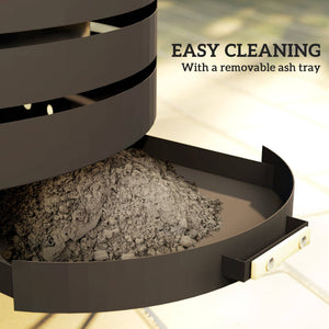 Portable Round Wood Burning Outdoor Fire Pit with Ash Tray and Hairpin Legs, Black