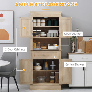 Modern kitchen cabinet with doors, open and adjustable shelves, oak