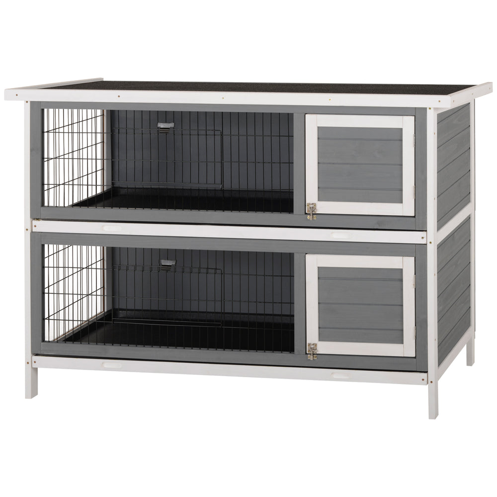 2-Tier Wooden Rabbit Hutch, Grey