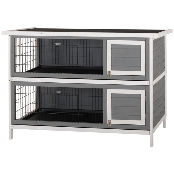 2-Tier Wooden Rabbit Hutch, Grey