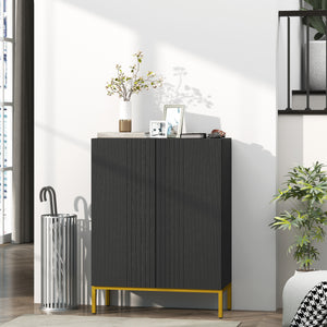 Shoe cabinet with adjustable shelves and soft-close hinges, for 15 to 20 pairs of shoes, black