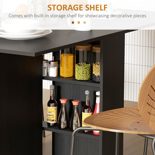 Folding Dining Table with Storage Shelves and Casters, Black