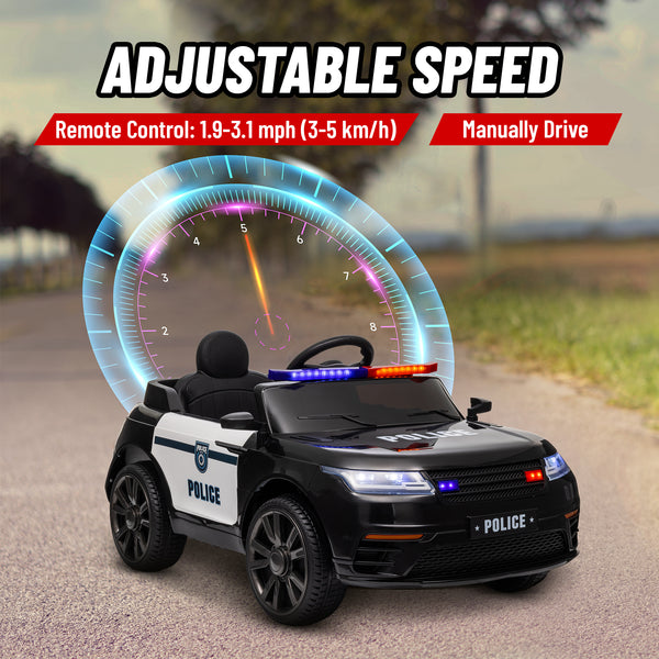 12V Electric Police Car for Kids with Remote Control, Black