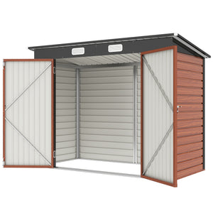 Galvanized garden shed with double doors and 2 vents, teak