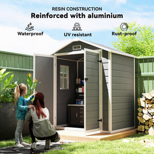 Plastic garden shed with double door and ventilation, grey