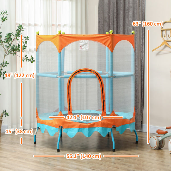 Mini trampoline de 4,6 pieds avec barre de maintien et filet de sécurité, bleu