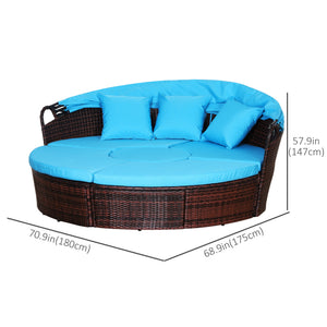 4-piece garden sofa bed with retractable canopy, light blue