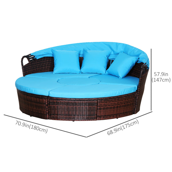 4-piece garden sofa bed with retractable canopy, light blue