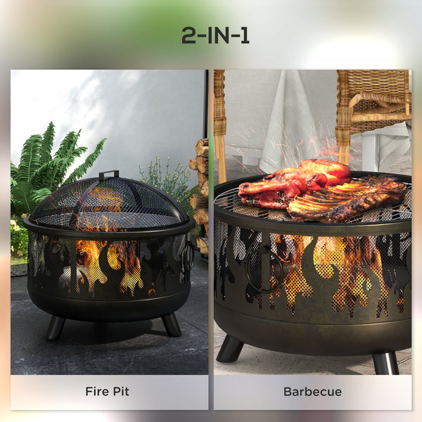 Metal wood-burning fireplace with lid and handles for a poker, black