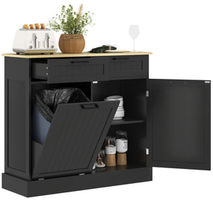 Tilt-out hidden trash can cabinet with 2 drawers, black