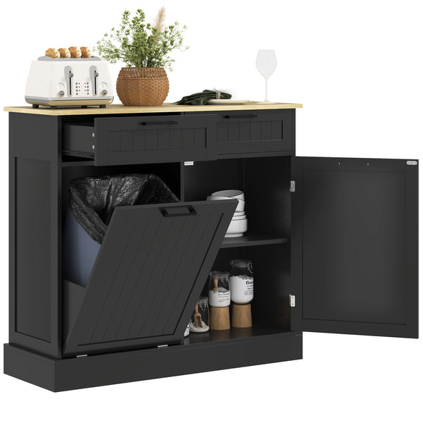 Tilt-out hidden trash can cabinet with 2 drawers, black